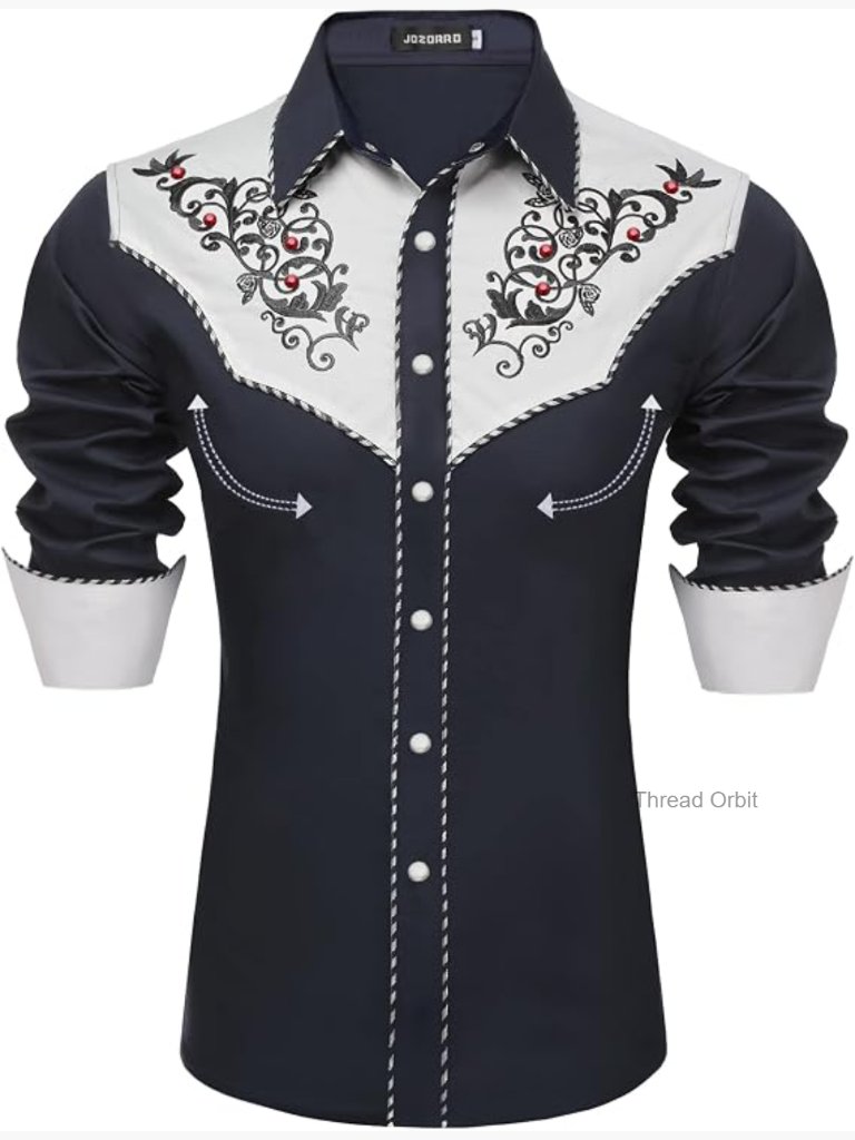 Men's Long Sleeve Pearl Snap Shirt Embroidered Button Down Western